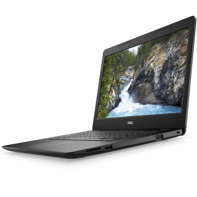 Computador portátil preto Dell com ecrã a mostrar imagem de cascata