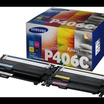 Cartuchos de toner Samsung P406C preto e colorido com embalagem colorida
