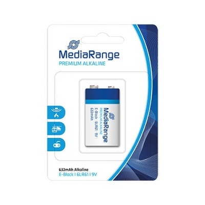 Pilhas alcalinas MediaRange Premium 9V embaladas