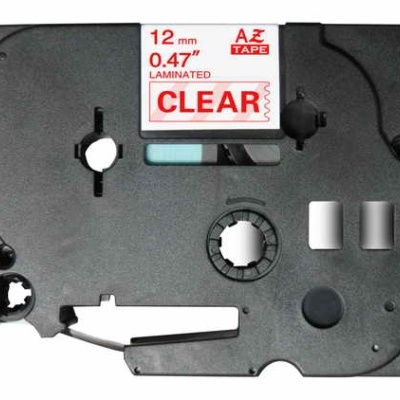 Cartucho preto de fita laminada para rotuladora com etiqueta branca e vermelha