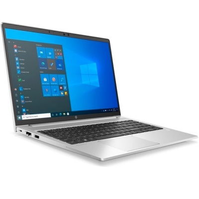 Computador portátil HP prateado com ecrã Windows 10 ligado