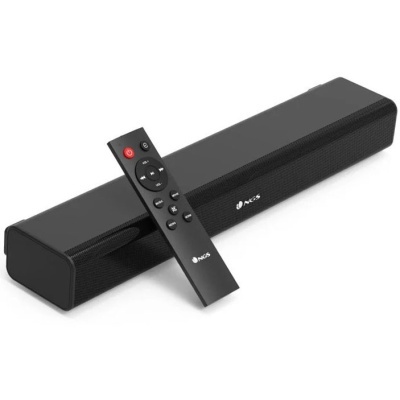 Barra de som preta NGS com comando remoto inclinado
