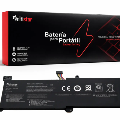 Bateria para portátil VoltiStar preta com conector multicoloridos e embalagem preta e vermelha