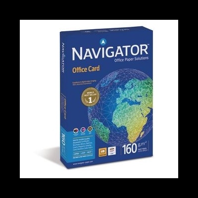 Caixa azul de papel para escritório com imagem do globo terrestre.