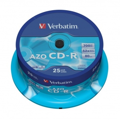 Pacote de discos Verbatim AZO CD-R em embalagem redonda azul