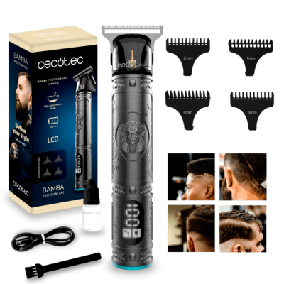 Conjunto de aparador elétrico com pentes, óleo e caixa da marca Cecotec BAMBA PrecisionCare