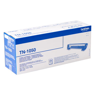 Caixa de cartucho de toner Brother TN-1050 azul e branca