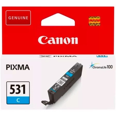Cartucho tinta Canon PIXMA 531 azul em embalagem vermelha e branca