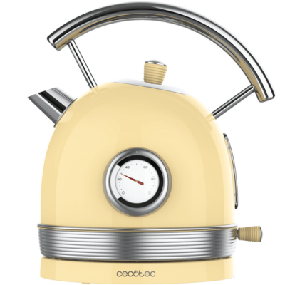 Chaleira elétrica amarelo creme com termómetro circular e pega em metal cromado