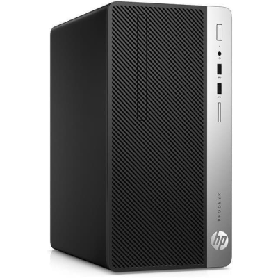 Computador HP ProDesk preto com painel frontal cinzento e portas USB