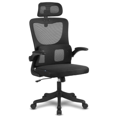 Cadeira de escritório preta em malha com base giratória