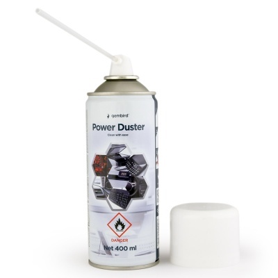 Spray Power Duster gembird 400 ml com tubo e tampa branca destacada