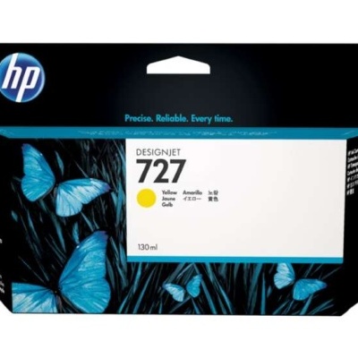 Embalagem preta de tinta HP DesignJet 727 amarela com borboletas azuis
