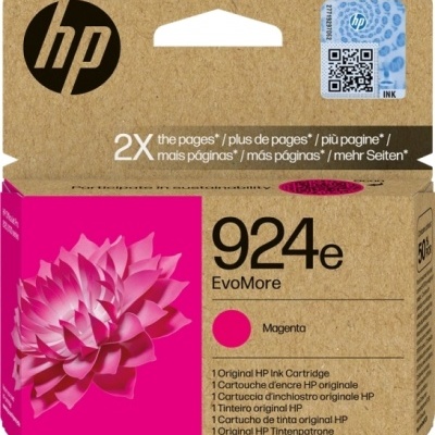 Embalagem de cartucho de tinta HP 924e magenta em cartão castanho