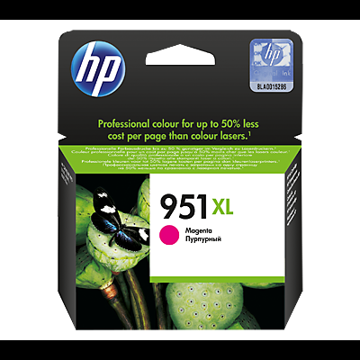 Embalagem de tinteiro HP 951 XL magenta com imagem de flor e borboleta