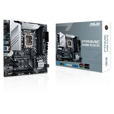 Placa-mãe ASUS PRIME Z690M-PLUS D4 e embalagem cinza