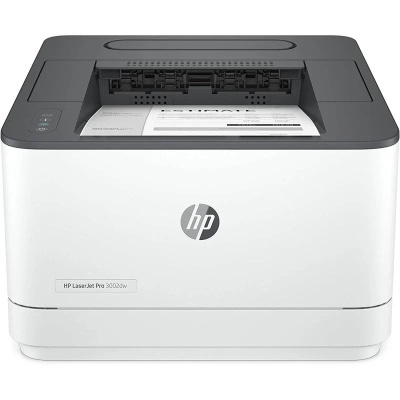 Impressora HP LaserJet Pro 3002dw branca e cinzenta a imprimir papel