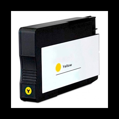 Cartucho de tinta preto com etiqueta branca e marcações amarelas