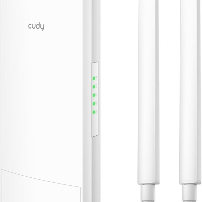 Roteador Wi-Fi branco cudy com antenas e LEDs verdes