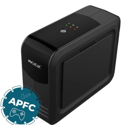 UPS PHASAK preta com indicadores LED e selo azul APFC