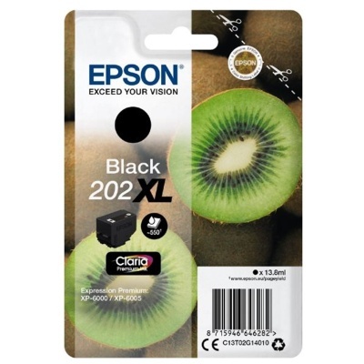 Cartucho tinta preto Epson 202 XL em embalagem com imagem de kiwi