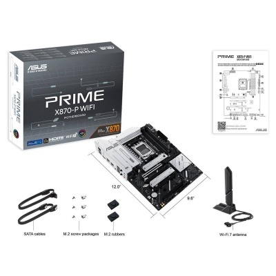 Placa-mãe ASUS PRIME X870-P WIFI com acessórios e embalagem