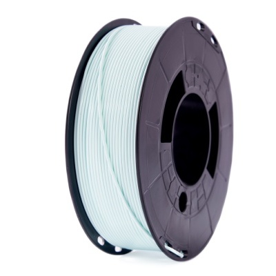 Rolo de filamento azul claro para impressora 3D sobre carretel preto