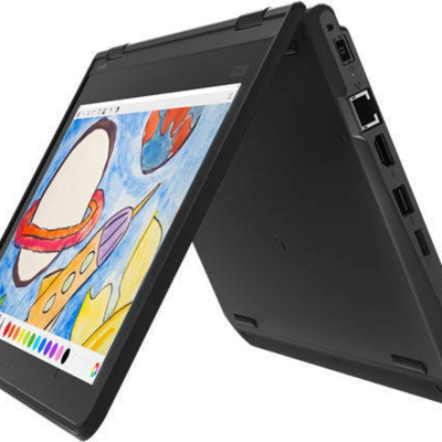 Computador portátil em modo tenda com ecrã táctil e aplicação de pintura visível