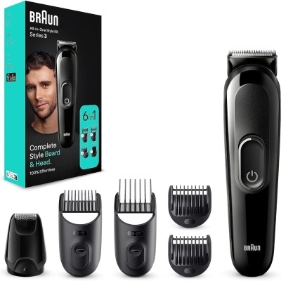 Aparador de barba e cabelo Braun com acessórios e embalagem