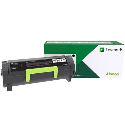 Cartucho de toner preto Lexmark com pega verde e caixa verde e branca