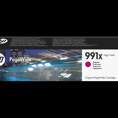 Embalagem de cartucho de tinta HP PageWide 991Y magenta