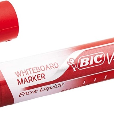 Marcador branco e vermelho para quadro branco BIC Velleda com tampa vermelha destacada