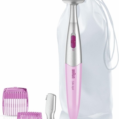 Depiladora feminina BRAUN Silk-épil rosa e prata com acessórios e saco branco