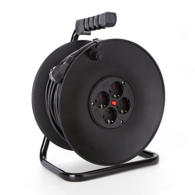 Prolongador elétrico com enrolador preto e quatro tomadas