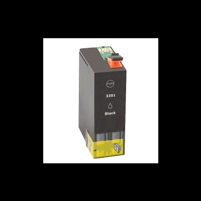 Cartucho de tinta preto com etiqueta preta e botão laranja