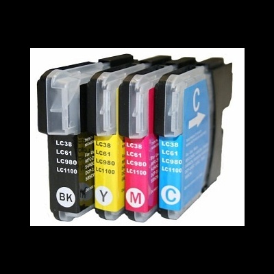 Tinteiros de impressora preto, amarelo, magenta e ciano com códigos visíveis