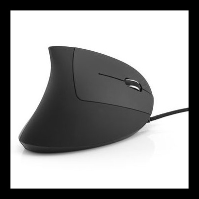 Rato de computador ergonómico preto com cabo