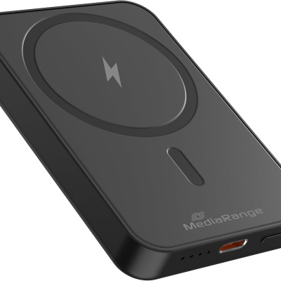 Carregador portátil preto MediaRange com carregamento sem fios