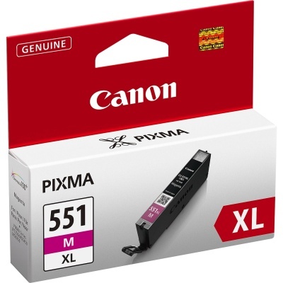 Cartucho de tinta Canon PIXMA 551 XL magenta na embalagem com fundo branco e vermelho