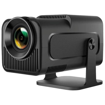 Projetor preto com lente grande e suporte ajustável