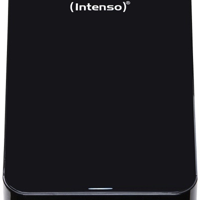 Disco rígido externo preto com logo (Intenso) e portas frontais