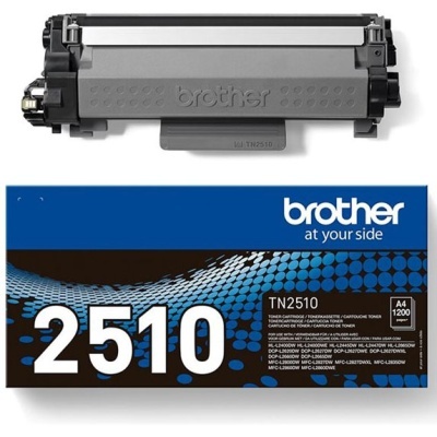 Toner Brother TN2510 preto com embalagem azul e preto com padrão de círculos