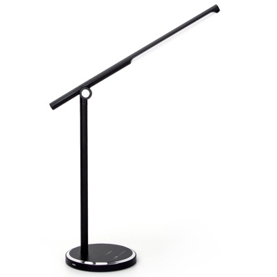 candeeiro de secretária moderno preto com base redonda e braço ajustável