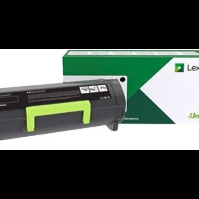 Cartucho de toner preto Lexmark com pega verde e caixa branca e verde