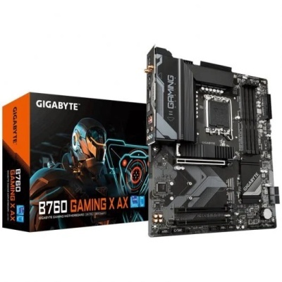 Placa-mãe Gigabyte B760 GAMING X AX com caixa preta e laranja
