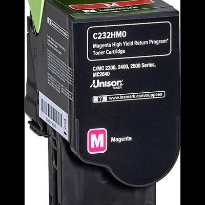Cartucho de toner magenta Lexmark C232HM0 para impressora com alavanca verde