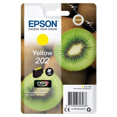 Embalagem de tinteiro Epson amarelo 202 com imagens de kiwis