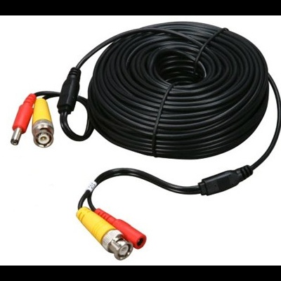 Cabo coaxial preto do tipo RCA e BNC enrolado