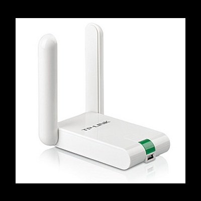 Repetidor WiFi TP-LINK branco com duas antenas e indicador LED verde