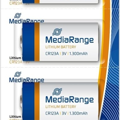 Pacote de cinco baterias MediaRange CR123A branco, azul e amarelo